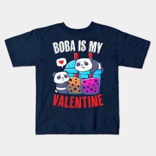 Boba Is My Valentine Funny Kawaii Panda Valentine's Day Kids T-Shirt